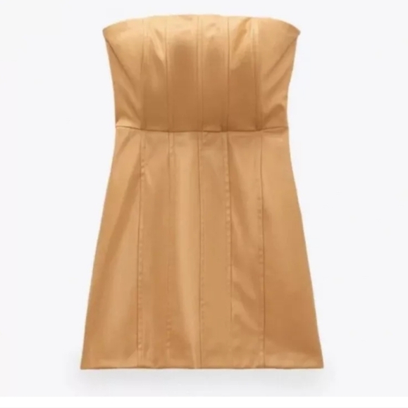 ZARA WOMAN NWT CARAMEL FAUX LEATHER DRESS SIZE MEDIUM - Picture 6 of 10